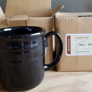 Longaberger Pottery Woven Traditions Ebony Black Coffee Mug Set of 2